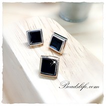 비즈라이프 에폭 보석단추, 1봉, 10mm검정사각/10개