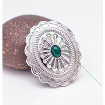 비즈공예 원석 6개 44x38mm 스테인레스 도금 미국 남동부 꽃 블랙 비드 수공예 가죽 벨트 가방 콘초 스크류, 03 Green Bead