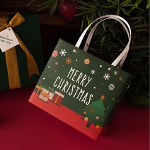 크리스마스 선물 포장 에디션 쇼핑백 그린 22x20cm 주머니 기념품 비닐백 기프트백 튼튼한 종이가방 선물용 가방 종이백 감사 이벤트 선물가방 손잡이 부직포 포장재 답례품 종이, 단품