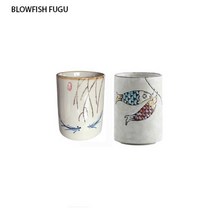 BLOWFISH FUGU 일본식 핸드페인팅 세라믹 물컵/머그컵/물컵/찻잔입니다+랜덤 사은품, 8.8cm*6.3cm, F+H