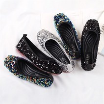 슈앤필 8169 사계절 여성 말랑 스팽글 스퀘어 플랫 로퍼 발레리나슈즈 단화 슬립온