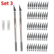 조각 미끄럼 금속 메스 칼 키트 + 50/20/10/5pcs 11 블레이드 커터 공예 나이프 휴대 전화 PCB 수리 손 도, 03 은