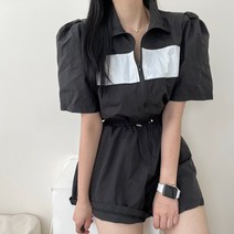 VANANA2 여성 핏보장 크롭 배색 스트링 바람막이 반바지 팬츠 투피스 세트