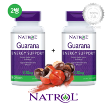 [2병] 나트롤 과라나 200mg 90캡슐 천연 카페인 보충제 에너지 부스터 Guarana