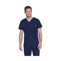Landau 남성 내구성 의료용 셔츠 1포켓 V넥 스트레치 스크럽 탑, Navy Blue, Navy Blue