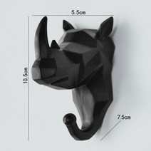 북유럽 동물 행잉 코트 후크 1 개 월 펀치 프리 사슴 머리 키 행거 홈 스토리지, Black rhino