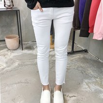 용된다 남자 슬림핏 화이트 청바지