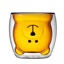 FEELIN 만화베어 이중유리컵 밀크커피컵, 300ml, 흰색