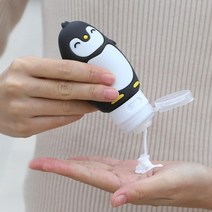 펭귄 여행용 실리콘 공병 90ml 화장품 샴푸 린스 로션 소분 리필 통 용기, 블루