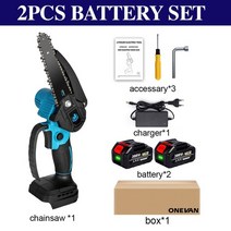 미니전기톱 목공 테이블톱 합판재단기 onevan 3000w 6 인치 388vf 미니 전기 체인 톱 12 업그레이드 배터리 충전식 목공 가지 치기 전기 톱 전동 공구, 2 배터리 세트