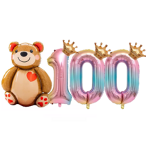 파파 파티 곰돌이 풍선 생일 파티 숫자 풍선 세트, 1세트, 곰돌이 100