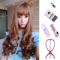 패션 엄마 자연스러운통가발 미용 여자단발머리펌 염색가발, 린넨+케어 5종 세트
