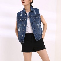 아웃사이즈 J9038 빅사이즈 데님 조끼 자켓 청조끼