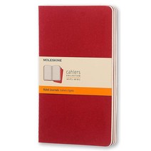 몰스킨 Cahier 저널 소프트 커버 라지 (12.7 x 21cm(5 8.25인치)) 플레인/블랭크 크랜베리 레드 80페이지 (3개 세트), Plain, Cranberry Red