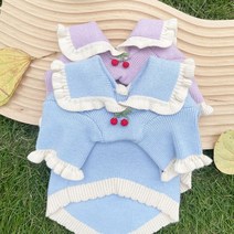 Neirny 강아지 마카롱 체리 니트 애견 양털 아우터 겨울옷 포메 시츄 말티즈 비숑 푸들 고양이옷 MKL-01, 블루