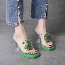 롤아웃 AB 슬라이드 코어운동 New Transparent PVC String Bead Shoes Platform Woman Fashion Open Toe Sl, 03 green_05 38