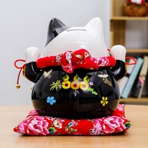 10 인치 일본 세라믹 마네 키 네코 행운의 고양이 동상 도자기 블랙 포춘 돈 상자 풍수 장식 홈 인테리어, 한개옵션0