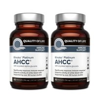 Quality of Life Kinoko Platinum AHCC 효능 표고버섯균사체 750mg (60 캡슐) 2병 + 휴대용 알약 케이스 포함, 60캡슐