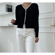 가을 금장 단추 배색 니트 가디건 / 3color