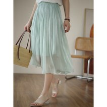 쉬폰롱스커트 여성롱스커트 메쉬 a라인 봄 여름 진주 주름 거즈스커트