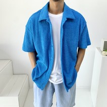 남자 여름 부드러운 부클 오버핏 롱 카라 반팔 셔츠 남방3color