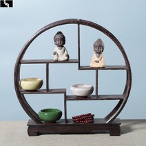 전통 찻잔 다관 장식장 원목 도자기 소품 진열장 선반, 상세 참조