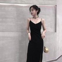 블랙 슬립 여름 트임 원피스여성 프렌치 디자인이너 베이스 블랙 스커트