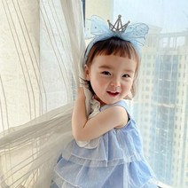 보니하우스 트윙클 리본 레이스 베일 공주 티아라 왕관 머리띠