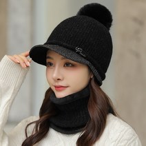 여성용니트플랫혀모자토끼헤어레터따뜻한야구모자귀보호목웨이버울모자2종세트겨울