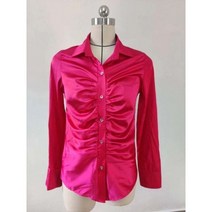 드레이프 새틴 브이넥 블라우스 봄 여름 셔츠 여성 버튼업 긴팔 폴드 오피스