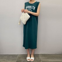 데일리앤 릴런드 루즈핏 레터링 민소매 나시 홈드레스 롱원피스