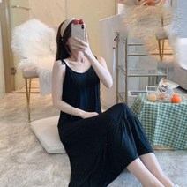 탕크 여성 잠옷 민소매 롱슬립 원피스 파자마 여름 RZ27, 스카이블루