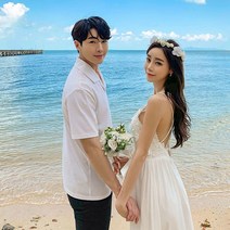셀프웨딩 신혼여행 허니문 커플룩 화이트 비치웨어 OP17109F