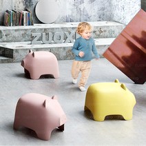 동물 피그 스툴 귀여운 놀이방 낮은의자 어린이 유치원 신발 작은 간이의자, 푸딩옐로우