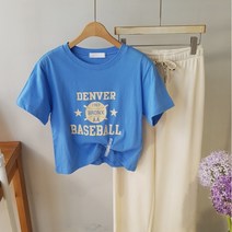상상그이상 여성용 국내제작 덴버 티셔츠 부담없는 반크롭기장 귀여운 프린팅 포인트 반팔 티셔츠