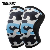 aolikes 1 쌍 7mm 네오프렌 스포츠 무릎 패드 압축 역도 압력 크로스 핏 훈련 무릎 패드 지원 여성 남성, 블루 블랙 카모, XL