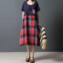 베러댓걸 1017-1 배색 체크무늬 반팔원피스