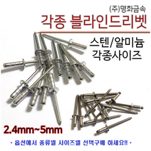 알루미늄리벳 리베트 블라인드리벳 리벳못 스테인레스리벳 스텐리벳 SUS 각종리벳 2.4 3.2 4 4.8 5.0 리벳 RIVET BLIND RIVET 리벳사용방법 소량 명화금속, 1개, 2.4 X 8 (500개)