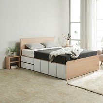 퍼즐 멀티 높은 2단서랍침대 Q (서랍우측형1+도어2), 그레이화이트