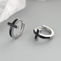 순금 링 귀걸이 여자 LIVVY 블랙 크로스 작은 후프 실버 컬러 남성과 여성 힙합 펑크 스트리트 쥬얼리
