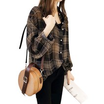 해피앤걸 여성블라우스 난닝구 여성의류가오리핏 루즈핏 긴팔셔츠 정장룩 체크 블라우스 셔츠