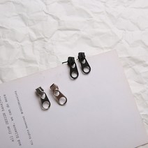 네루 패션포인트 창의적 빈티지 은침 실버 블랙 지퍼 고리 귀걸이