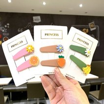 W5F6E25L 과일꽃 악세 헤어 유아 2종세트 머리핀 집게핀 악세서리