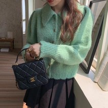 부클 물결 카라넥 셔링 퍼프 단추 울 니트 크롭 가디건 4color