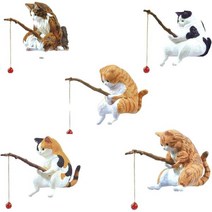 아수코후 미니어처 낚시 고양이 수족관 장식 미니 동물 조각상 작은 세트 민물 소금물 수조, 5 Piece Set