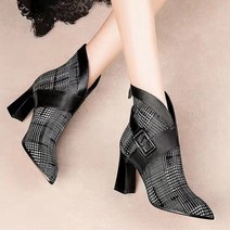 밍브띠 여자 체크패턴 앵클 정장 부츠
