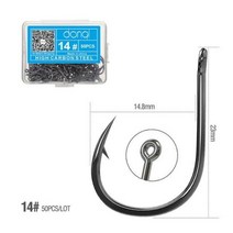 50 개 상자 낚시 후크 단일 서클 잉어 높은 탄소 철강 바다 플라이 액세서리, CHINA, SIZE 14