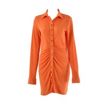 Wsevypo 가을 오피스 레이디 솔리드 컬러 미니 셔츠 드레스 파티 vestidos 여성 긴 소매 버튼 다운 ruched bodycon 드레스