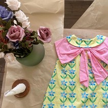 PigPug 한국 아동복 22 여름 여자 원피스 면 프린트 리본 칼라 민소매 나시 스커트