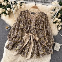 뱀피 무니 골드 실버 펄 브이넥 롱 스트랩 빈티지 매치 슬림핏 여성 블라우스